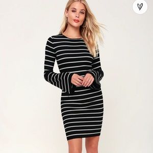 Black Striped Long Sleeve Bodycon Dress